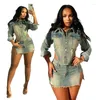 Work Dresses Denim Women Crop Jackets Dress 2 Piece Skirt Sets Sexy Jean Y2K Streetwear Two Outfit Winter Clothes 2024