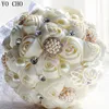 Fiori decorativi mazzi da sposa artificiali bridali di cristallo gioiello perle bouquet forniture matrimoniali seta bianca avorio