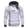 Men's Hoodies Diagonal Zipper Hoodie Stylish Fall With Oblique Long Sleeve Hooded Sweatshirt Contrast Color Elastic