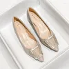 Dress Shoes Plus Size 35-43 Women Pumps Med Heel Pointed Toe Office Lady Soft Leahter Diamond Chain Soles Slip On