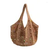 Bolsas bolso de perlas de verano bolso de hombro tejido para mujeres inspt boates compras de compras simples bolsas de playa de malla hueco tejido