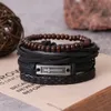 Korean New Punk Men's Leather Alloy Cross Fried Dough Twists Chain Adjustable Fashion Bracelet