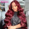 Burgundy Red HD Red HD Front Human Hair Wigs 99J Wig Wig Wig Gluless 13x4 HD Wigs Frontal Frontal Hair Hair 30 34 pollici 240408