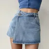 Rimocy mode onregelmatige hoge taille denim shorts vrouwen zomer een lijn rok broek vrouw streetwear blauw korte jeans vrouw 240415