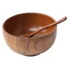 Dinnerware Sets 2pcs Bowl And Spoon Set Wooden Rice Eco-friendly Tableware Container For Restaurant Home