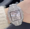 Full Diamonds Pierścień Kwarc Ruch Watch 40 mm Men Square Roman Tank Clock Błyszcząca gwiaździsta stal ze stali nierdzewnej Różowe złoto srebrne etui na rękę na rękę