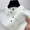 Märke kläder sommarmens lop-up ihålig kortärmad polo skjorta is siden andningsbar affär mode fasta golf t-shirt 240407