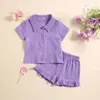 Kläderuppsättningar Småbarn Baby Girls Bubble Cotton Dubbelskikt Wrinkle Shirt Ruffle Shorts Set Girl Past Pack