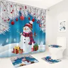 Rideaux de douche Mattes de bain rideaux de Noël ensemble de Noël cadeau oiseau rouge Snowman Winter Forest Scenery Decor Deccor Tapis de toilette Couvercle