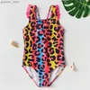 One-pièce 2-10y Toddler bébé Girls Swimwwear Leopard Print Girls Swimsuit One Piece Children Swimwear Kid Bikini Bathing Fissure Y240412Y2404172X9M