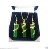 Kostymsmycken Green Jade Dragon Necklace Pendant Earring SetSltltlt1983469