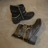 Square 936 Heel Lazyseal Motorcycle Boots برشام الرمز البريدي تصميم الكاحل للنساء شارع الأحذية الإناث الحجم 43 Western Boot 240407