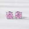 Stud -oorbellen glanzen U S925 Silver Pink Gems Citrine 6,5 6,5 mm voor vrouwen Simple Fine Jewelry Birthday cadeau