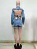 Sexy Denim Two Piece Short Set pour femmes Irréguleux Backless Jacket Top et Laceup Shorts Club Wear Party Jeans Tenues 240415