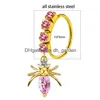 Diamant perlé anti-allergie en acier inoxydable anneau de nasme Vis de goujons à balle rose Piercing anneaux femmes bijoux et dandy gif dhgarden dhdlb