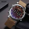 MEGIR New Top Band Watches Men Military Sport Brown Leather Quartz Wrist Watch Luxury Drum Roller relogio masculino 2137 210329237z