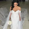 2024 Newest Mermaid Wedding Dresses Off the Shoulder Lace Applique Ruffles Beaded Pearls Crystals Chapel Train Wedding Bridal Gown