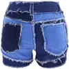 Jeans femininos 2024 Moda de verão Casual Tight Tight Multi-Color Splicing Beggar Denim Shorts
