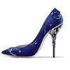 Klänningskor 2024 Spring Summer Est Point Toe Pumpar Metal Decoration Heel Wedding High Satin Silk Stiletto