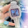 Iced Out Hip Hop Full Diamonds Dial Кольцо часы 40 -мм роскошные модные мужчины блестящие звездные квадратные римские танк