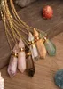 Natural Gems Stone Faceted Prism Perfume Bottle Pendants NecklaceCut Hexagon Points Crystal Essential Oil Diffuser Vial Charms3366198