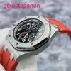 Male AP Wrist Watch Real Royal Oak Offshore Series 26470ST Primeira geração Vampire Red Needle Timing Automático Mechanical Watch Mens 42mm