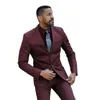 Men's Suits Luxury Single Breasted Burgundy Men Formal Regular Length Notch Lapel 2 Piece Jacket Pants Wedding Slim Fit Groom Outfits