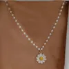 Pendant Necklaces Choker Fashion Jewelry Cute Little Daisy Necklace Simulation Pearl Chain Chrysanthemum Clavicle Women Wholesale