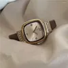 Montre-bracelets pourdies Match Retro Vintage Watches Fashion Square Diamond en cuir en cuir en cuir Renogio Feminino