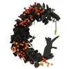 Flores decorativas coronas de halloween para puerta de entrada portátil corona en forma de luna signo de bienvenida casa de la pared de interior