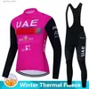 Cycling Jersey Sets 2023 Uae Team Winter Fece Cycling Jersey Set Mens Ropa Ciclismo Hombre MTB Bike Long Seve Bicyc Clothing 19D Gel Pad L48