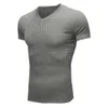 T-shirt à manches courtes sportives et fitness pour hommes, chemise en tricot en v à col en v slim pour hommes