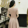 Party Dresses DongCMY Wedding Pink Temperament Banquet Cocktail Dress Short Sleeve Engagement Sparkly Gold Silk Prom For Women 2024