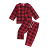 Roupas Conjuntos de roupas do Toddler Unisex 2pcs Conjunto xadrez com calça superior e elástica de manga comprida - roupa de outono elegante para meninos