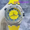 Reloj de pulsera AP causal Royal Oak Series 15710st Rare Lemon Yellow and Blue emparejado con Buceo Deep de 300 metros Precisión Acero Mecánico Reloj Mecánico