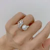 Anillos de clúster Meibapj 9-10 mm Natural semirundos Anillo de cuero de moda perla 925 Joyería de boda fina de plata esterlina para mujeres