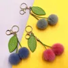 Keychains Lanyards Fruit Keychains Car Cute Cherry Bag Key Chain Fur Ball Plush Doll Cartoon Pendant Creative Accessories Pompom Keychain