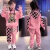 3-12 Years Spring Autumn Girls Clothing Set Cartoon Bear Pattern Hoodies Pants 2Pcs Outfit Suit For Kids 240401