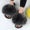 Vrouwen Zomer Casual donzige slippers met vacht platte niet-slip echte vossen fury glijbanen grote schoenen schoenen bont sandalen 240402