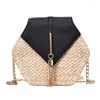 Sac Style Paille Hexagon Cuir épaule Femmes Summer Summer Hand Woven Beach Circle Bohemia Fashion Chain