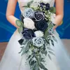 Decorative Flowers Elegant Wedding Bouquets For Bride Rose Flower Floral Handmade Long Stem Roses Artificial Small