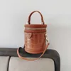 Leather Genuine Womens Bag 2024 Korean Version Circular High-end Box Fashionable Portable Trendy Python Skin Bucket