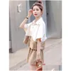 Womens Tracksuits High Quality 2023 Summer Casual Button Turn-Down Collar Sets Two Pieces Short Sleeve Shirt And Shorts Women Outfits Dhnua