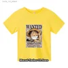 Kläder sätter nya One Pieces Tshirt Kids Fans presentkläder Girls Tshirt Baby Boys Luffy T-shirt Summer T Kort ärm T240415