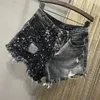 Summer Sequin Denim Shorts Womens High midja stor storlek Hål Fashion Patchwork Girls Street Aline Pants 240415