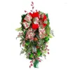 Decorative Flowers Christmas Door Wreath Artificial Spruce Red Berry Clusters White Green Bow Decor Holiday Stair Swag Garland