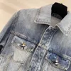 2024 Blue Denim Jacket Revers Hals Frauenmängel Designer Langarmketten Frauen Strickjacken 4151