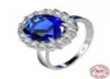 Princess William Kate Blue Cubic Zircon -förlovningsringar för kvinnor 925 Sterling Silver Wedding Ring Jewelry Gift XR2348593576