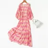 Party Dresses Birdtree Real Silk Elegant Women's Lantern Sleeve Printed Fashion Ruffled Edge Dress 2024 Summer D43903QC