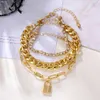 Fashionable Lock Shaped Mixed with Personalized Hip-hop Thick Claw Chain Diamond Bracelet Accessories